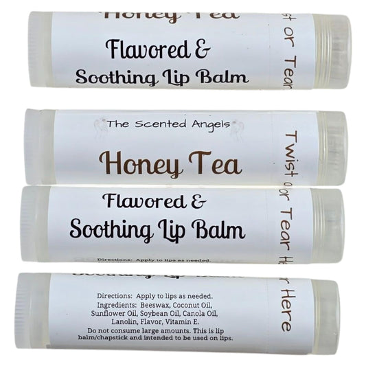 TSA Handmade Sweet Honey Tea Flavored Lip Balm with Beeswax, Vitamin E, Canola, Soybean, Coconut, Sunflower Oils for Women, Men, Teens, Tweens (4) Beauty and Personal Care The Scented Angels
