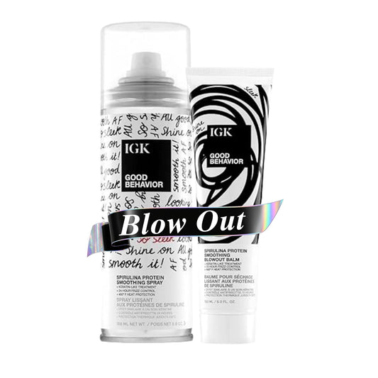 IGK GOOD BEHAVIOR Spirulina Protein Smoothing Spray + Anti-Frizz Smoothing Blowout Balm | Keratin Like Treatment + Frizz Control + Heat Protectant |