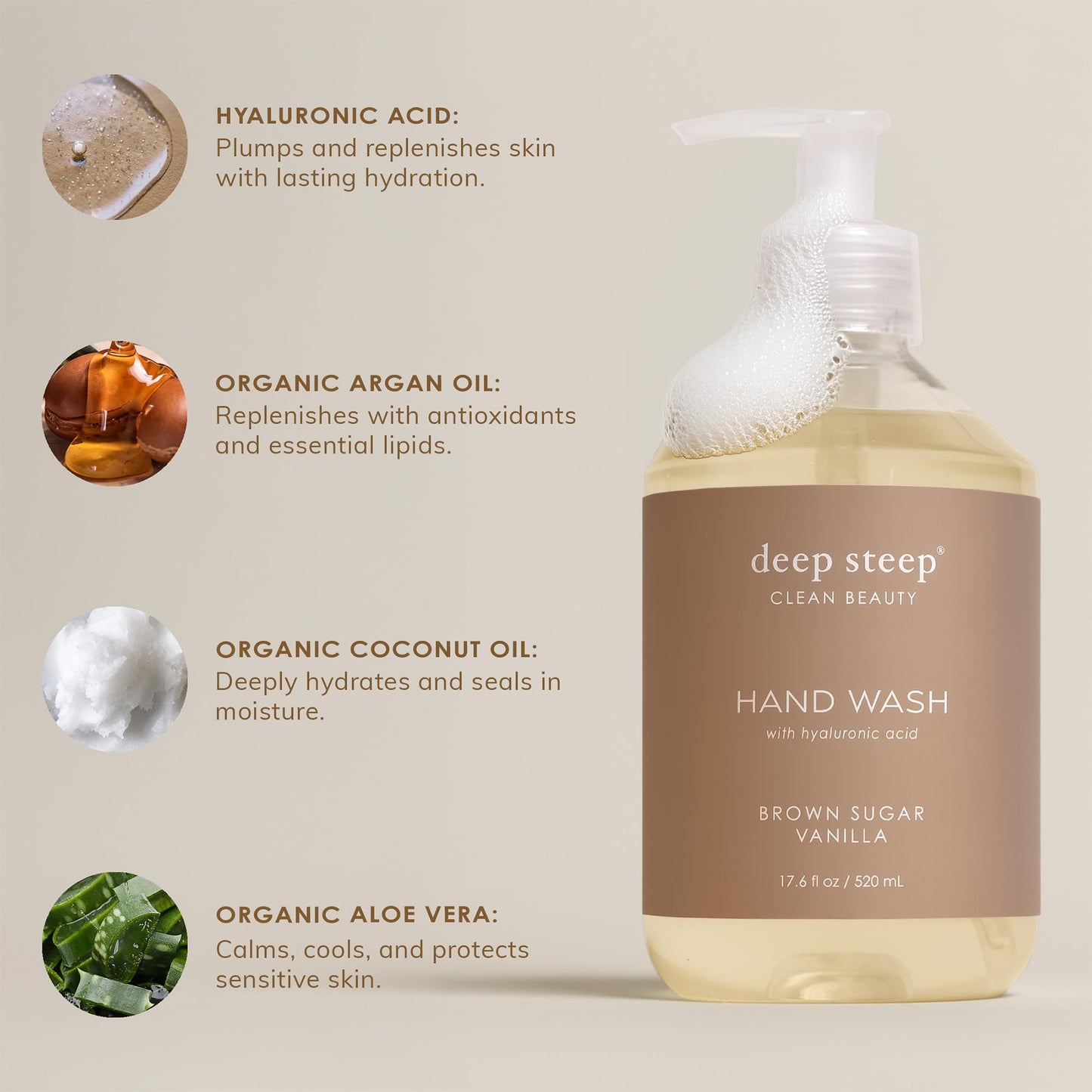 Deep Steep Liquid Hand Wash, Rosewater Aloe, 17.6 oz - Moisturizing Cleanser with Olive Oil, Aloe Vera, Glycerin & Hyaluronic Acid - Vegan, Clean Beauty & Personal Care Deep Steep