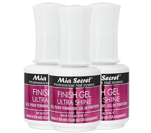 Mia Secret Finish gel top coat for gel or acrylic nails (3-PIECE PACK) - No wipe clear nail polish - High gloss top coat for artificial nails (3-Piece Beauty & Personal Care Mia Secret