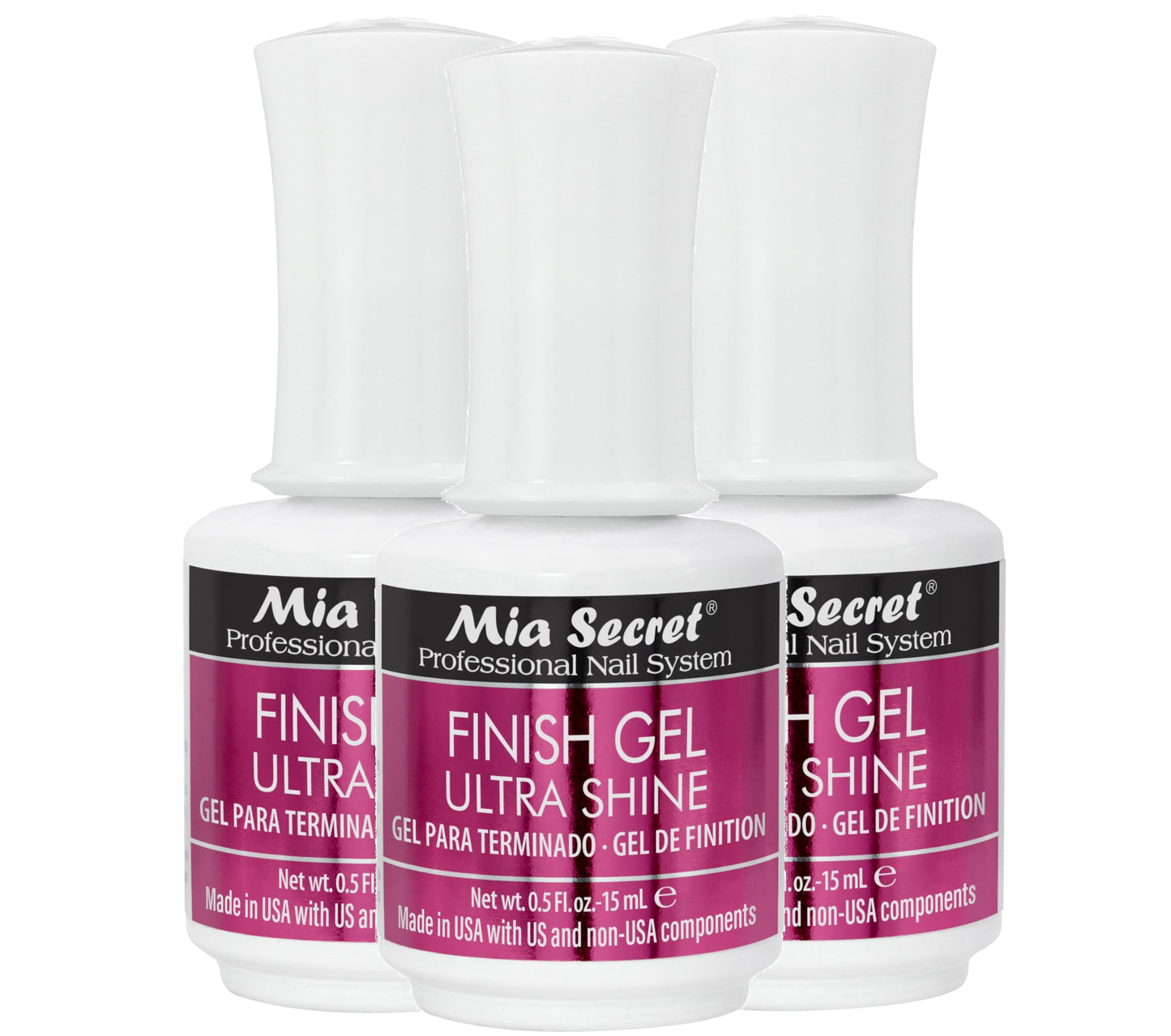 Mia Secret Finish gel top coat for gel or acrylic nails (3-PIECE PACK) - No wipe clear nail polish - High gloss top coat for artificial nails (3-Piece Beauty & Personal Care Mia Secret