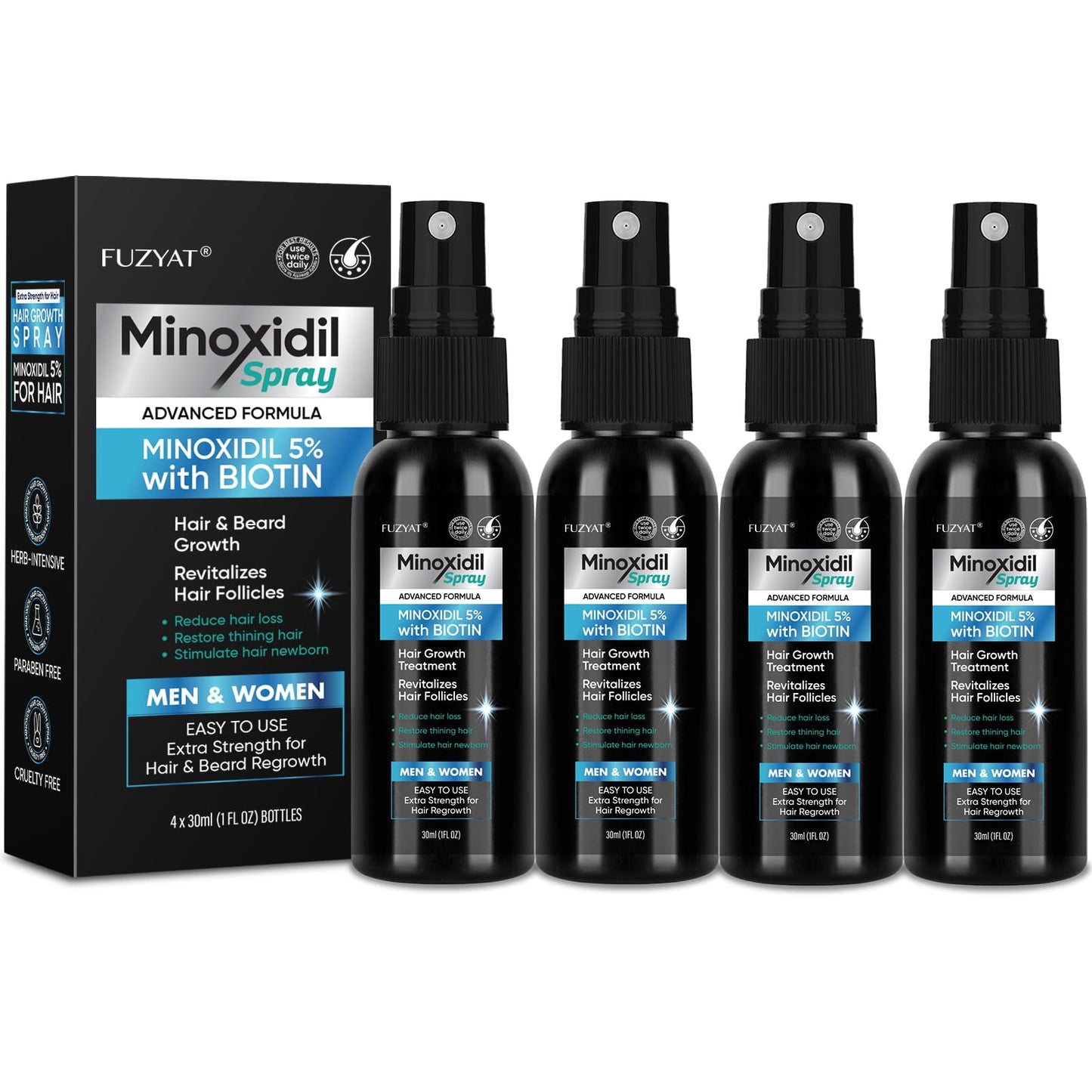 5% Minoxidil for Men Beard and Hair, Minoxidil for Women Hair Growth Spray with Biotin & Castor Oil, Strengthens Weak Roots, Repairs Thinning Hair Beauty and Personal Care FUZYAT Default Title