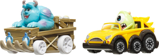 Hot Wheels Toy Cars, Disney Pixar Monsters, Set of 2 RacerVerse Die-Cast Vehicles with Character Drivers Optimized for Performance on RacerVerse Track
