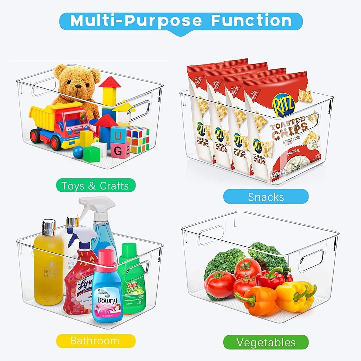 Set of 8 Clear Plastic Storage Bins – 4 Large & 4 Small Stackable Containers for Pantry, Kitchen, Cabinet & Home Organization