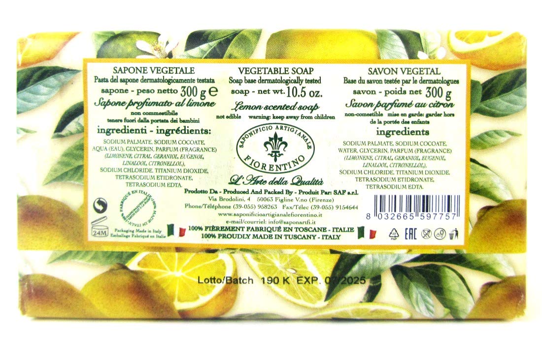 Saponificio Artigianale Fiorentino Lemon Scented Italian Soap - 10.5 oz Bar