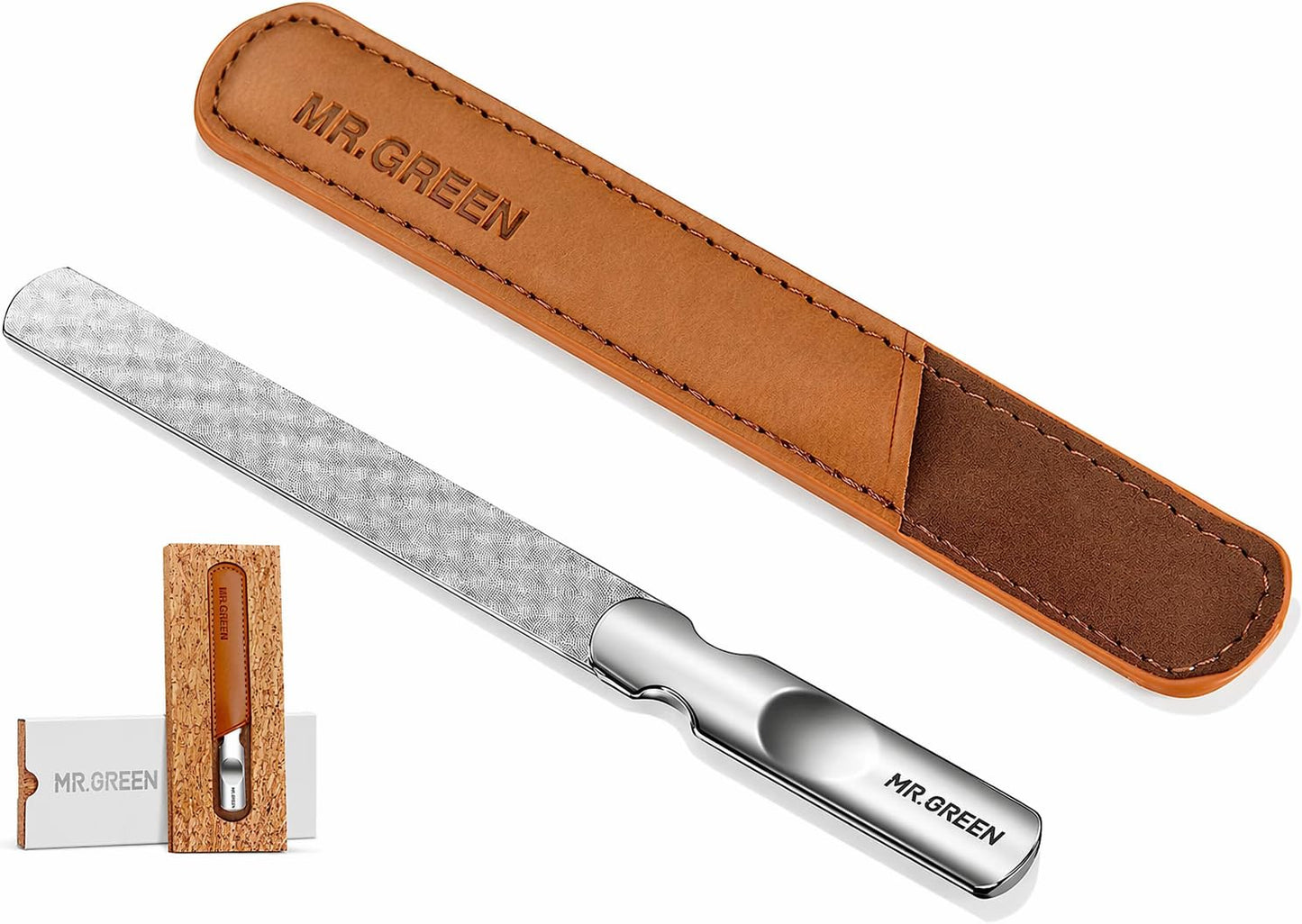MR.GREEN Stainless Steel Nail File with Anti-Slip Handle and Leather Case, Double Sided and Files Nails Easily for Men and Woman Beauty and Personal Care MR.GREEN
