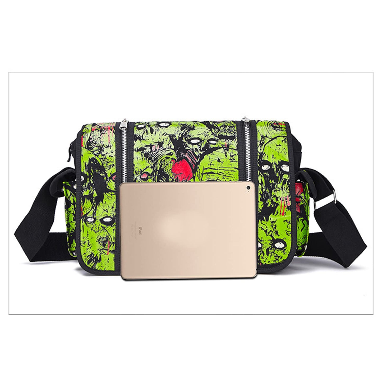 MEOKIM Gothic Canvas Backpack with Printed Skull - Green Tote Bag