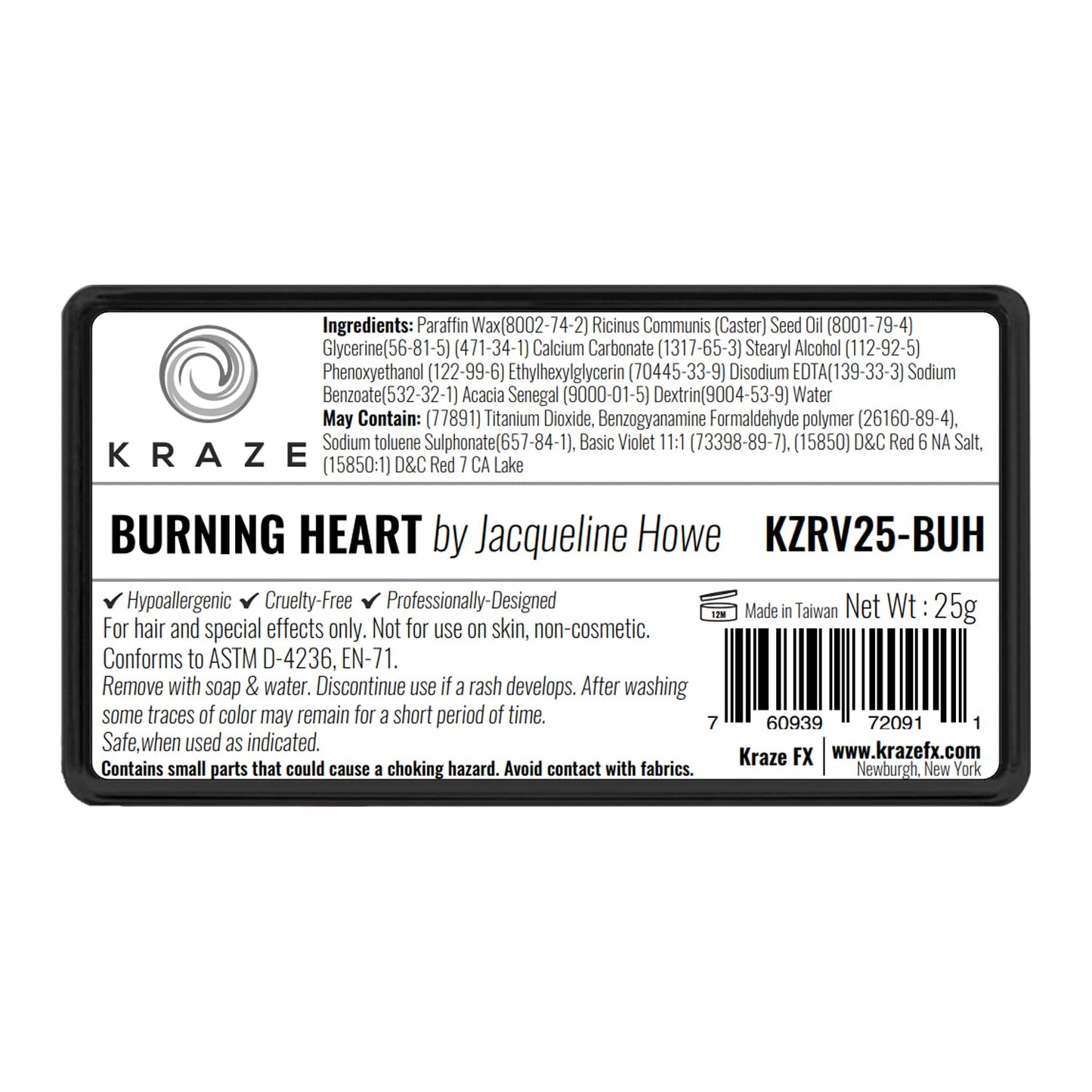 Kraze FX Dome Stroke - Burning Heart (25 gm), Professional 1-Stroke Split Cake, Hypoallergenic, Non-Toxic, Water Activated Face & Body Painting Makeup