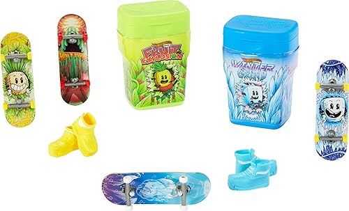 Hot Wheels Skate Fingerboards & Skate Shoes, 2 Flavor Containers with 2 Exclusive Boards & 1 Pair of Removable Shoes in Portable Storage Containers