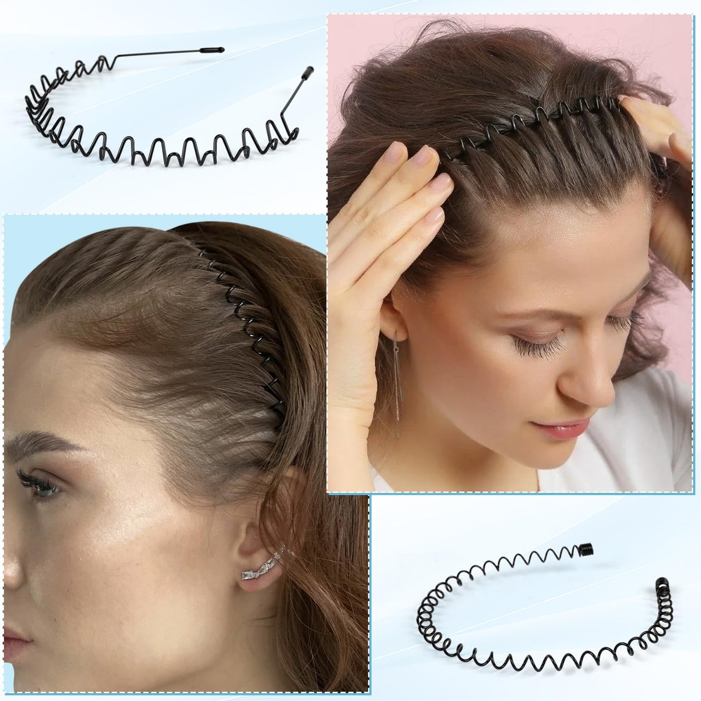 fenshine 6PCS Metal Hair Bands, Spring Wavy Hoop Unisex Black Headband Slicked Back Non Slip Sports Hairband for Women Men… Beauty and Personal Care fenshine