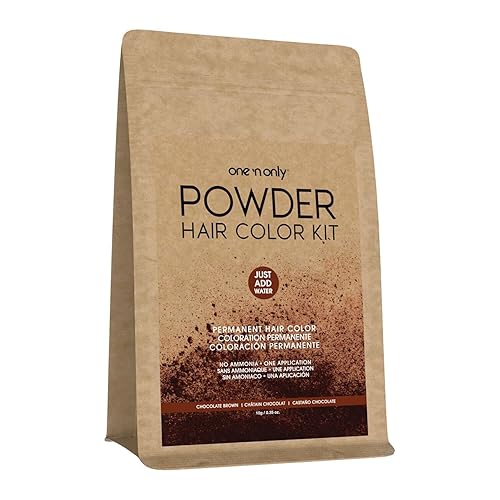 One N' Only Powder Hair Color Kit, Chocolate Brown, Permanent Color in Single Application, 100% Gray Hair Coverage without Lift, Just Add Water - No