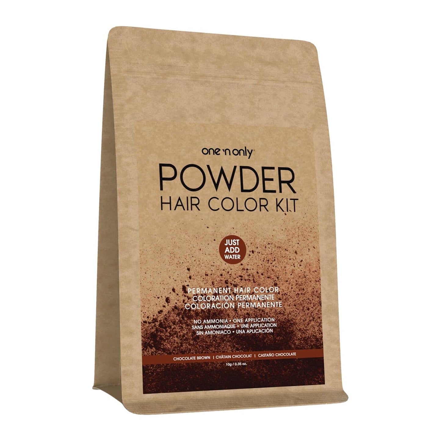 One N' Only Powder Hair Color Kit, Chocolate Brown, Permanent Color in Single Application, 100% Gray Hair Coverage without Lift, Just Add Water - No