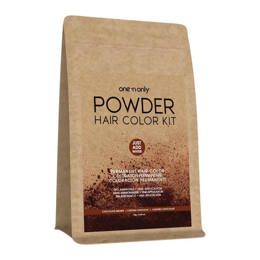 One N' Only Powder Hair Color Kit, Chocolate Brown, Permanent Color in Single Application, 100% Gray Hair Coverage without Lift, Just Add Water - No