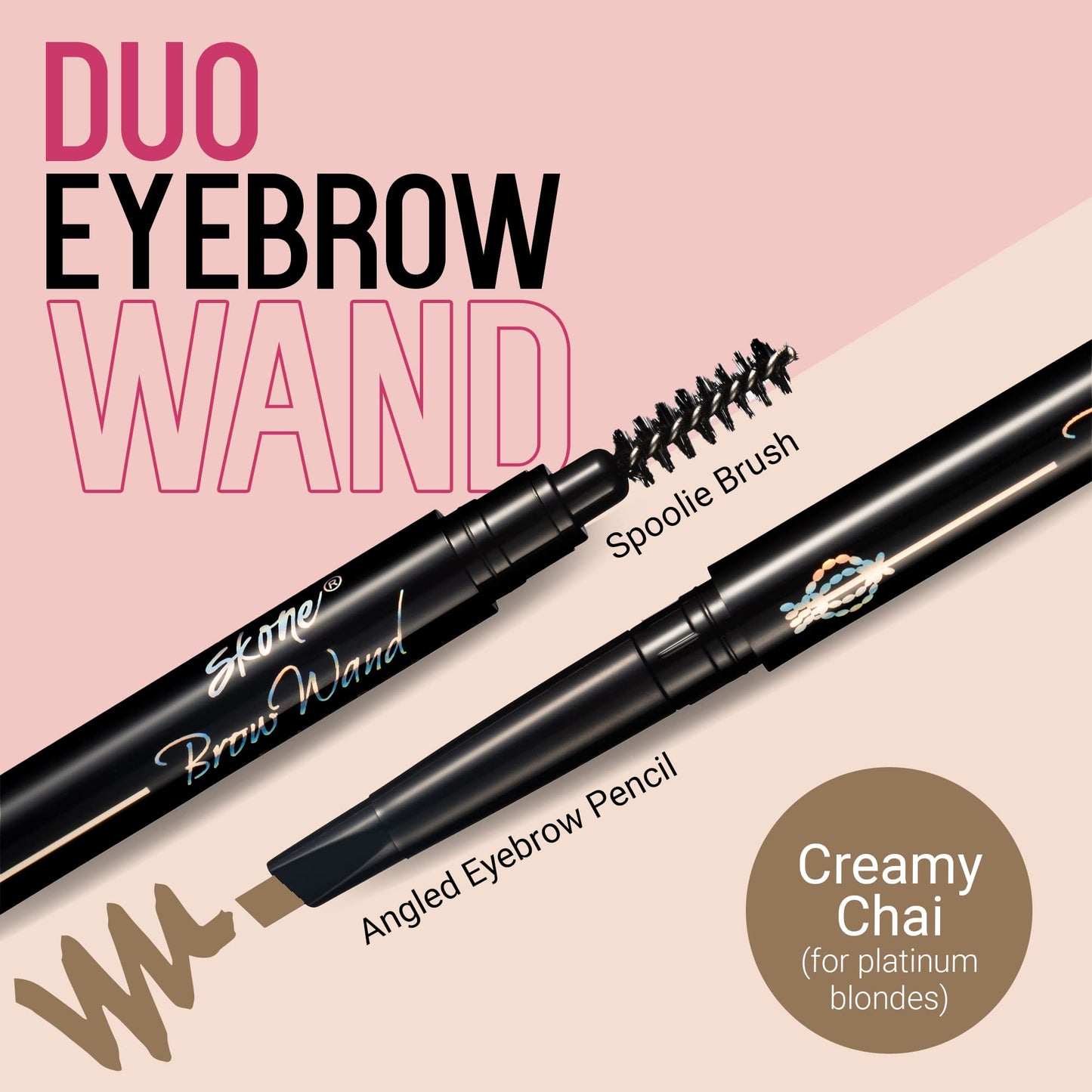 Skone Cosmetics The Original Brow Wand Eyebrow Pencil with Brush - Dual-Sided Retractable Waterproof Long-Lasting Brown Eye Brow Pencils for Women