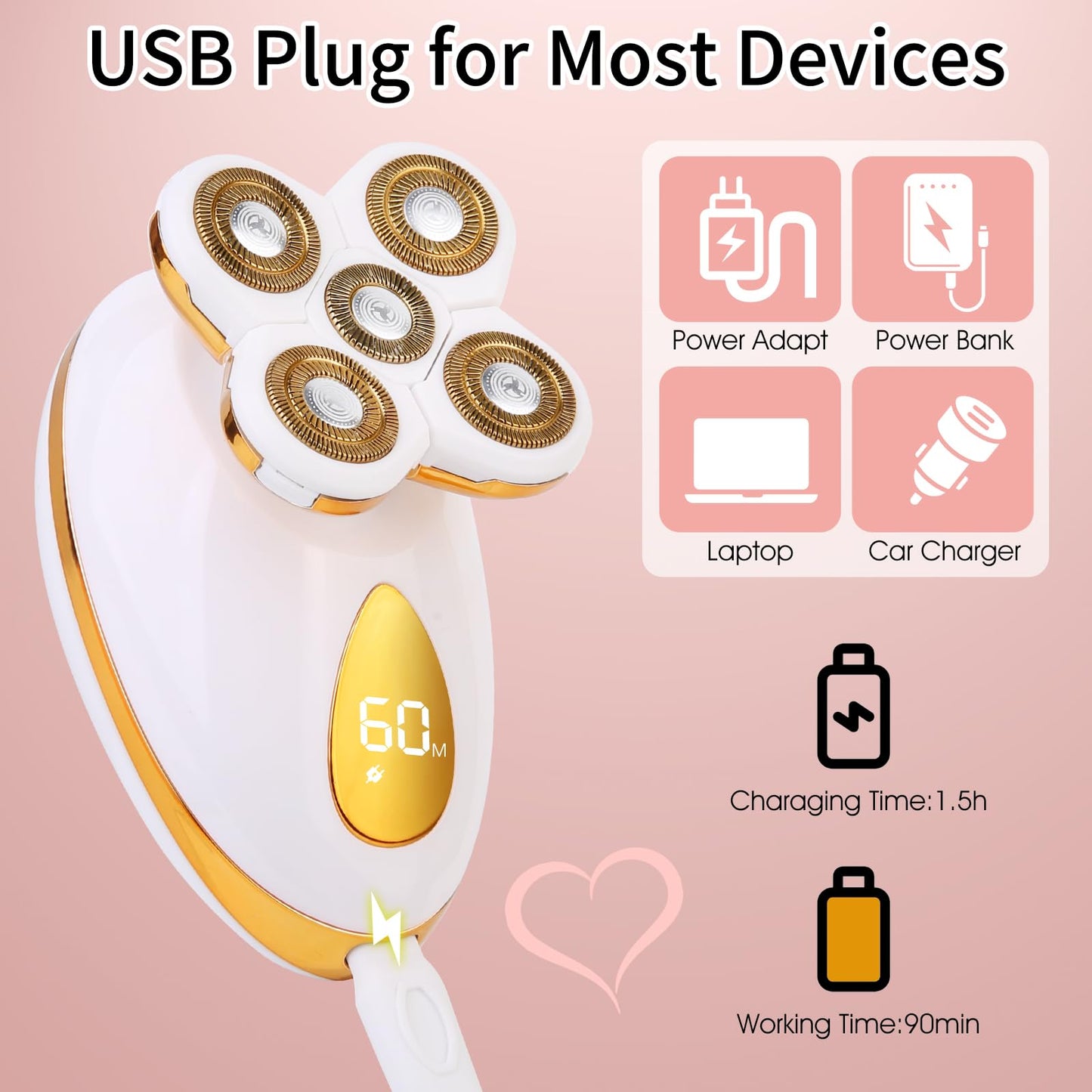 Electric Razors for Women, 5 in 1 Painless Rechargeable Dusk Shaver Womens, Women's Shavers Everything, Lady Leg/Bikini/Face Hair Removal Products Beauty and Personal Care mosago