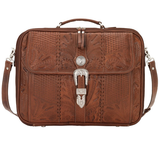 American West Hand Tooled Handcrafted 100% Genuine Leather Laptop Briefcase for Men and Women | Classic Travel Collection | Western (Medium Brown)