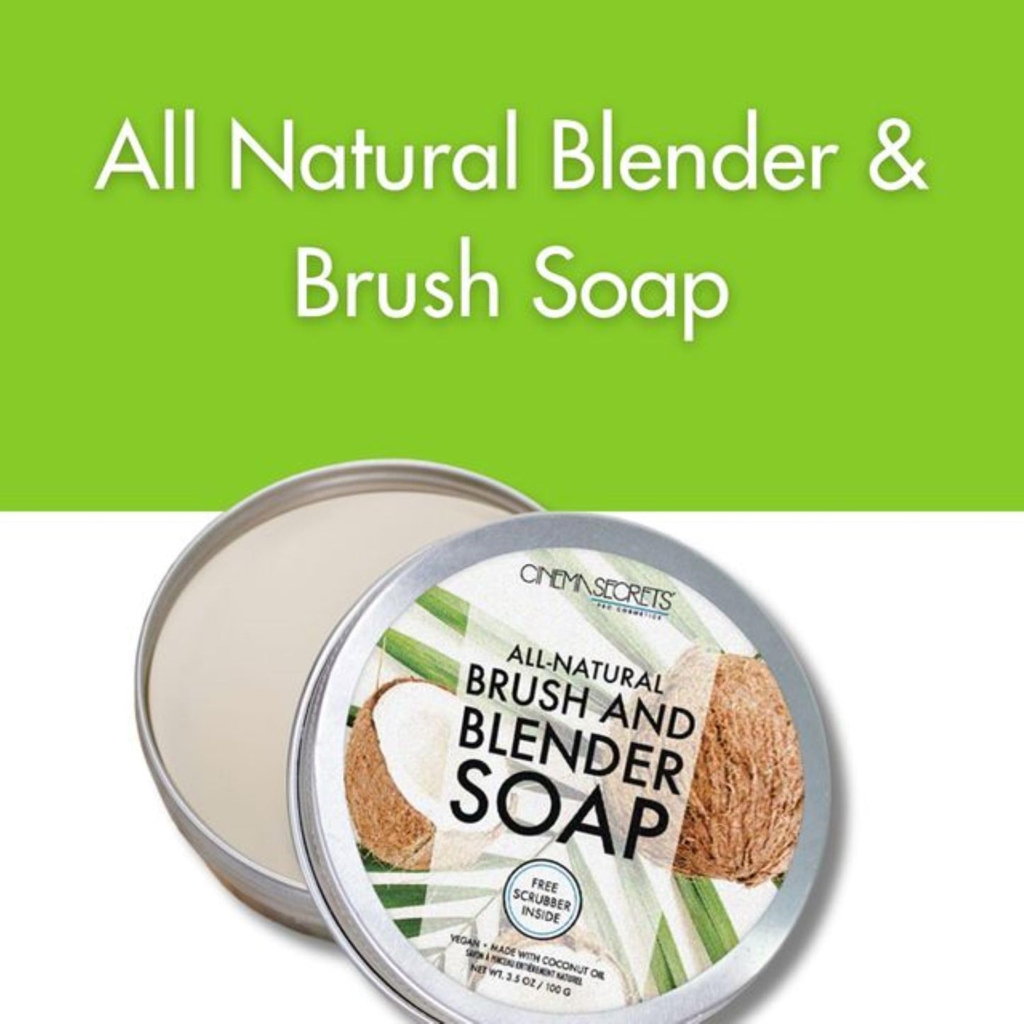 Cinema Secrets Vegan Makeup Brush Cleaner Soap - Brush & Make Up Sponge Cleaner with Scrubber - Formulated with Coconut Oil for Deep Cleansing