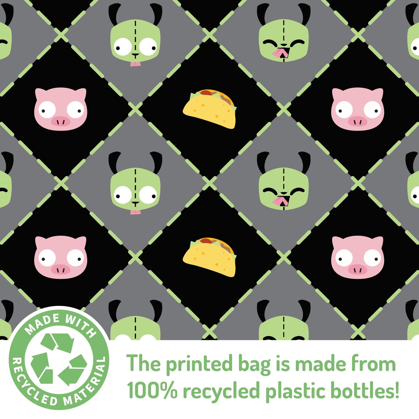 TeeTurtle Invader Zim Gir Plushie Tote Bag - Cute Novelty Foldable Shoulder Bag