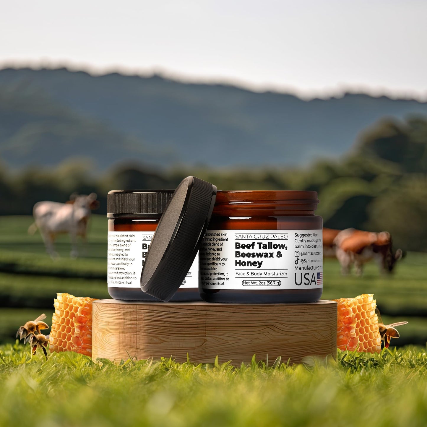 Santa Cruz Paleo, Beef Tallow, Beeswax & Honey Face Moisturizer, Organic, Unscented Grassfed Beef Tallow Skin Care, Sunscreen Free, Non Comedogenic Beauty and Personal Care Santa Cruz Paleo