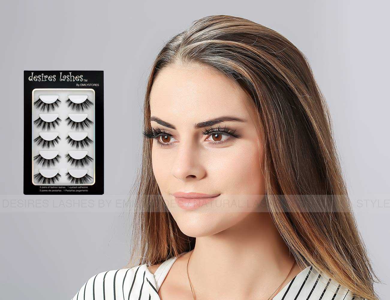 DESIRES LASHES By EMILYSTORES Natural Lashes 3D Layered Effect Fake-Mink Eyelashes Multipack 5Pairs, Volume