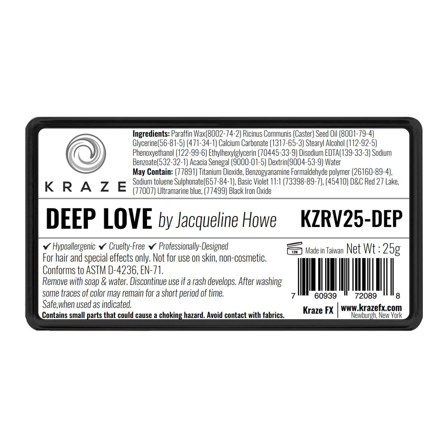 Kraze FX Dome Stroke - Deep Love (25 gm) by Jacqueline Howe Professional 1-Stroke Split Cake Hypoallergenic Non-Toxic Water Activated Face & Body