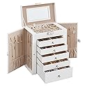 SONGMICS 6 Tier Jewelry Box, Jewelry Storage Organizer with 5 Drawers, Large Storage Capacity, with Mirror, Lockable, Jewelry Case, Gift for Loved…