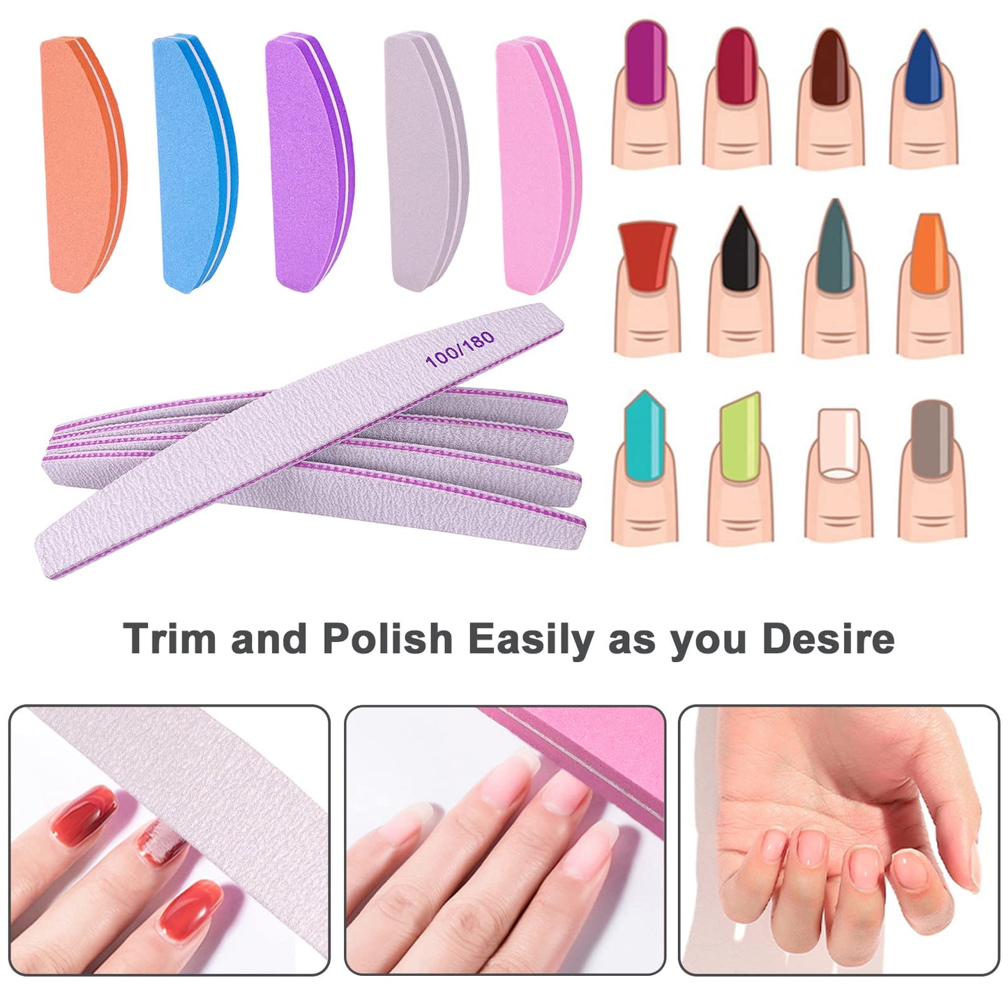 Nail File and Buffer (10 Pcs), Buffer Block Nail Files Double Sided 100/180 Grit for Acrylic and Natural Nails, fingernail Emery Board Buffing Blocks Beauty and Personal Care AhaTopia