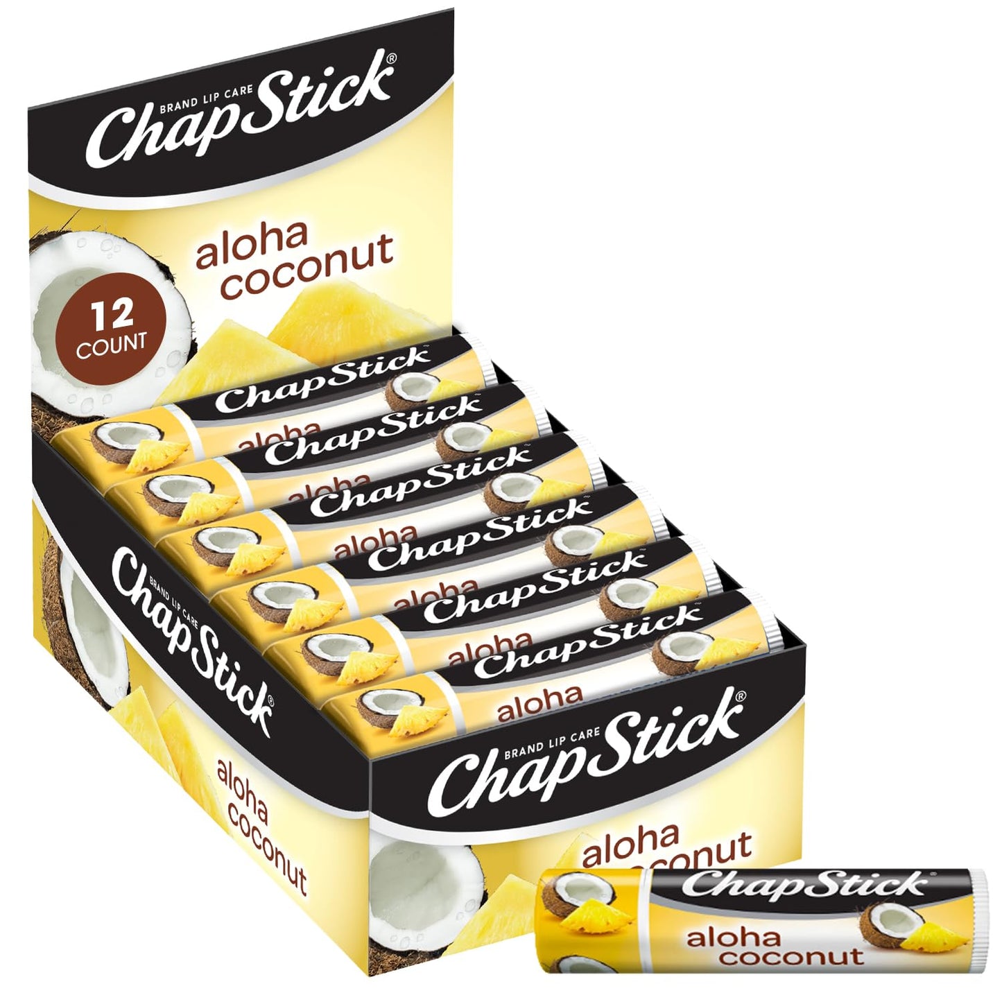 ChapStick Bulk Lip Balm, Aloha Coconut, 12-Pack – Luscious & Tropical Lip Moisturizer, 0.15 Ea