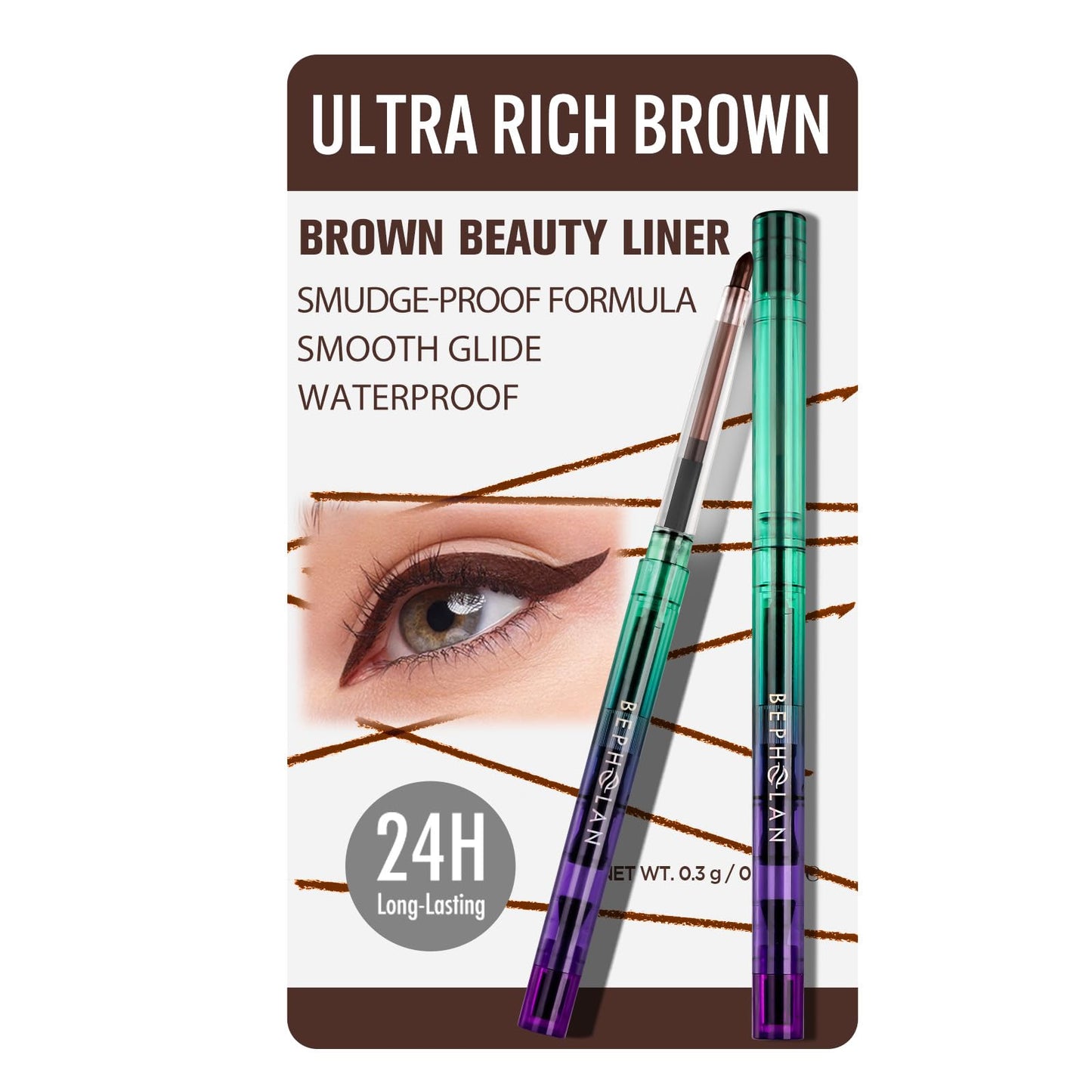 BEPHOLAN Brown Gel Eyeliner Pencil, Waterproof Smudge Proof Eyeliner, 24H Long-Lasting Matte Eye Makeup, Creamy Smooth Glide, Retractable Beauty and Personal Care BEPHOLAN Default Title