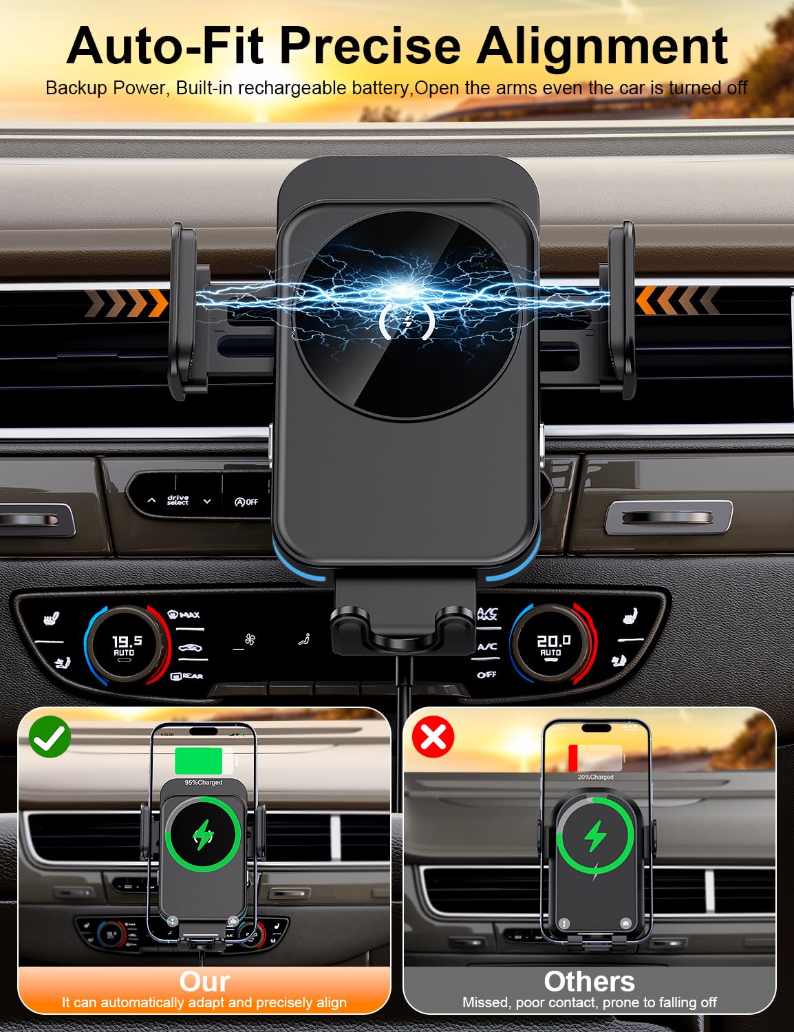 Wireless Car Charger, 15W Fast Charging [Auto Clamping] [Auto Alignment] Phone Holders for Your Car Dashboard Windshield Air Vent Car Accessories…