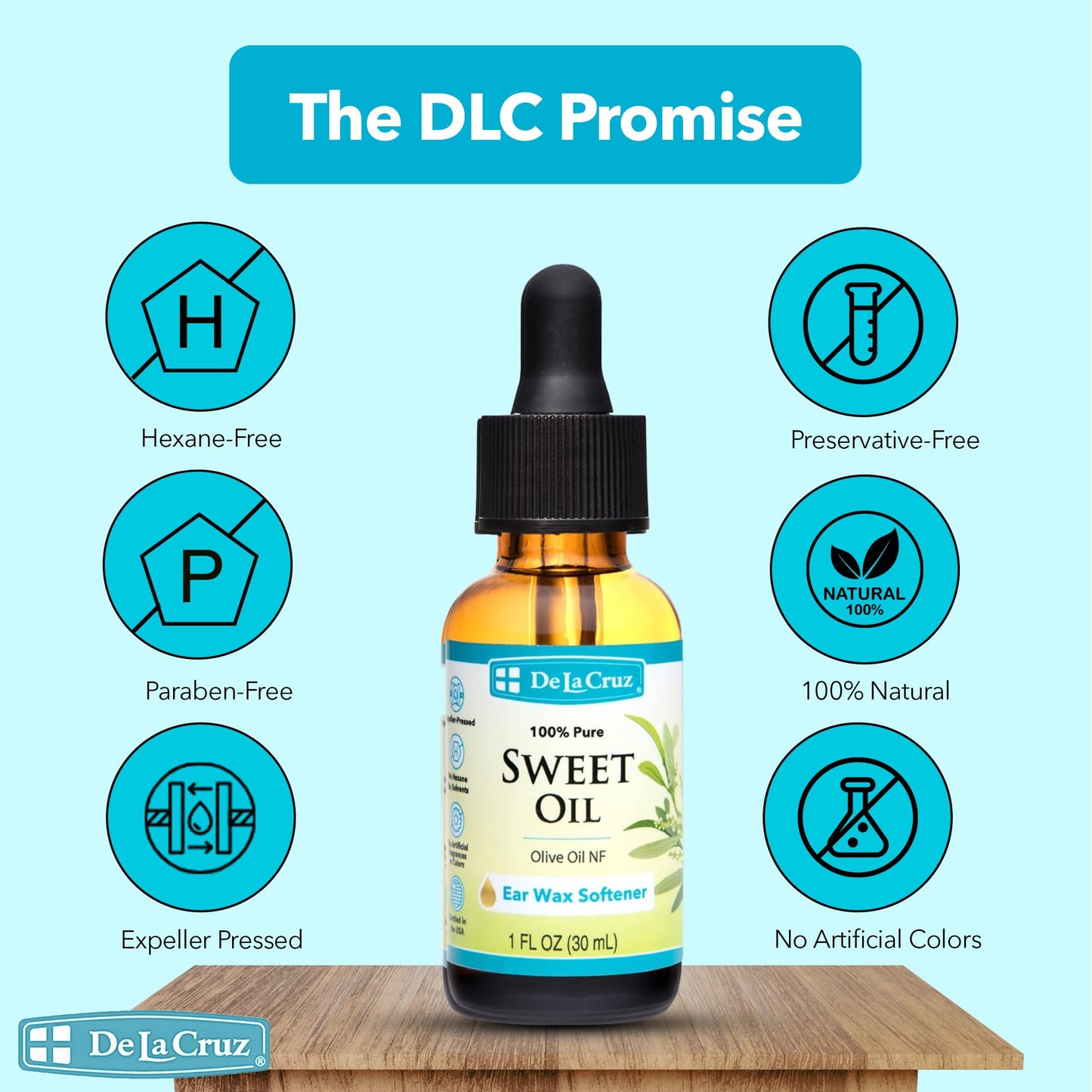 De La Cruz Ear Wax Remover and Earwax Softener, 100% Pure Sweet Oil for ears, Gentle and Natural Ear Oil - 1 Fl OZ - 2 Pack