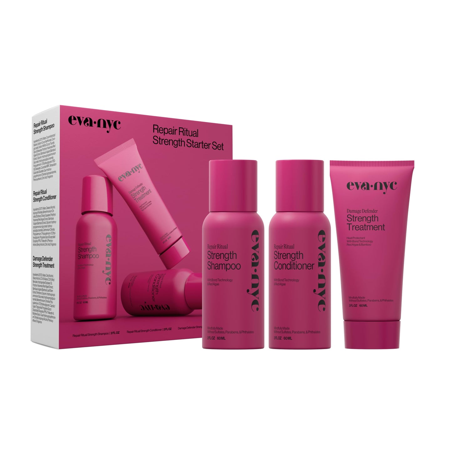 Eva NYC Repair Ritual Hair Care Travel Set - Shampoo, Conditioner & Leave In Treatment - Strengthen + Restore Dry, Damaged Hair with Bond Technology