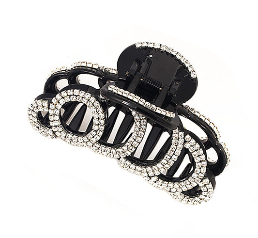 Exquisite Rhinestones Jaw Clip Claw Clip Large Crystal Thick Hair Claw Hair Clip Head Dress for Women Lady (Black)