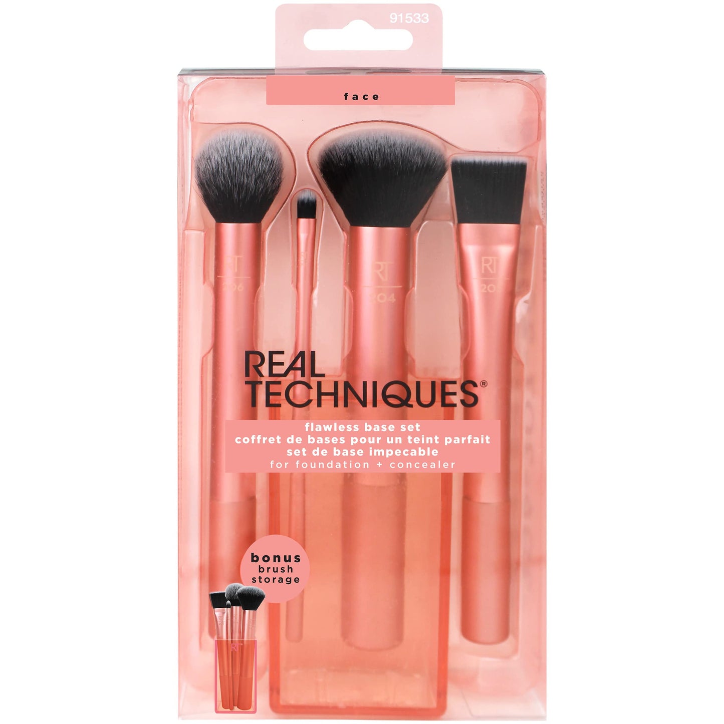 Real Techniques Flawless Base Brush Set With Ultra Plush Custom Cut Synthetic Bristles and Extended Aluminum Ferrules to Build Coverage for Every