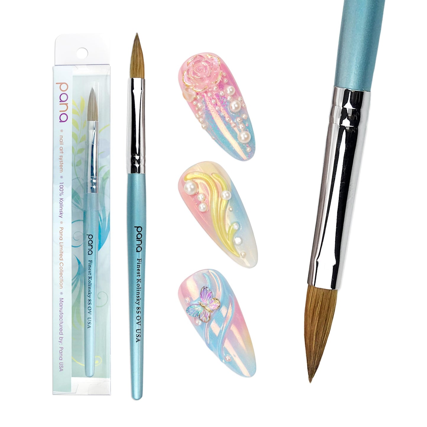 pana USA Acrylic Nail Brush100% Pure Kolinsky Hair New Teal Wood Handle with Silver Ferrule Oval Crimped Shaped Style (Size # 8) Beauty & Personal Care PANA