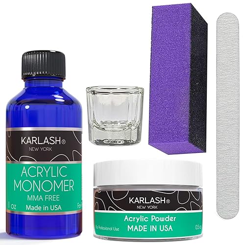 Karlash Professional Polymer Economy Kit Acrylic Powder Crystal Clear 0.5 oz and Acrylic Liquid Monomer 1 oz for Doing Acrylic Nails, MMA free, Ultra