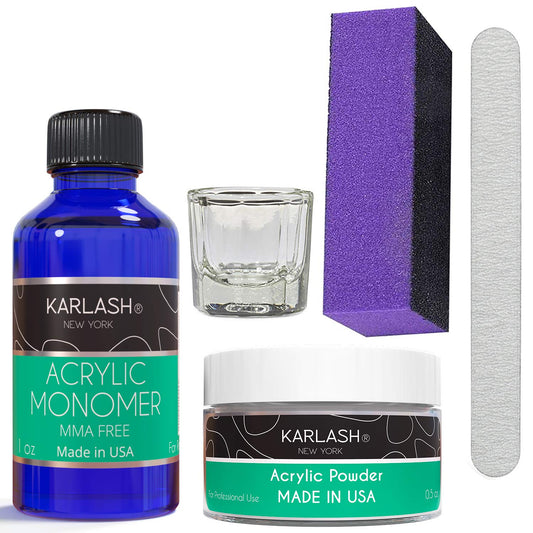 Karlash Professional Polymer Economy Kit Acrylic Powder Crystal Clear 0.5 oz and Acrylic Liquid Monomer 1 oz for Doing Acrylic Nails, MMA free, Ultra