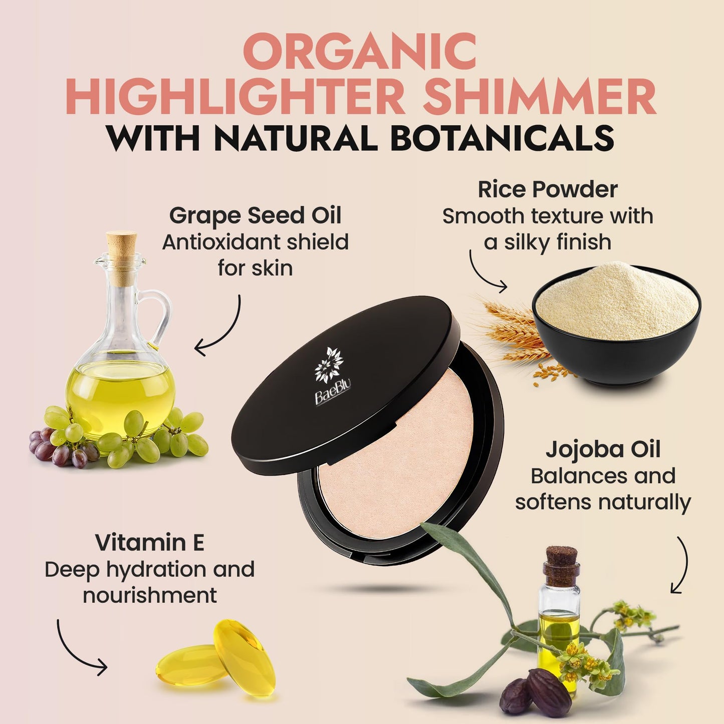 Organic Highlighter Makeup Powder, Diamond Dust - Talc-Free, Lightweight & Vegan Shimmer Highlighter for Radiance on Face, Body & Collarbone - No