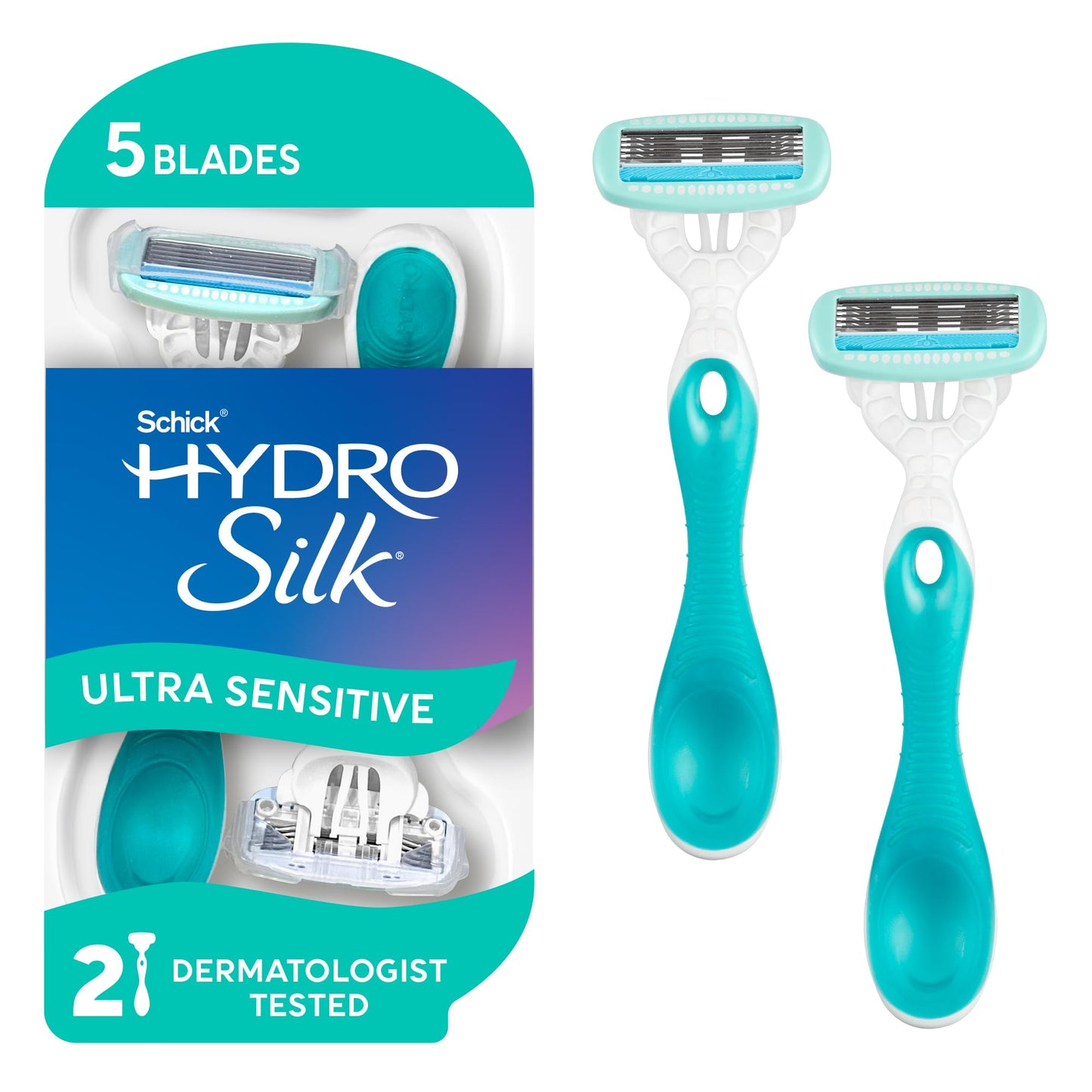 Schick Hydro Silk Sensitive Womens Disposable Razors, 2 Count, 5-Blade Disposable Razors for Women Sensitive Skin, Travel Razor for Women Beauty and Personal Care Schick Hydro Silk Default Title