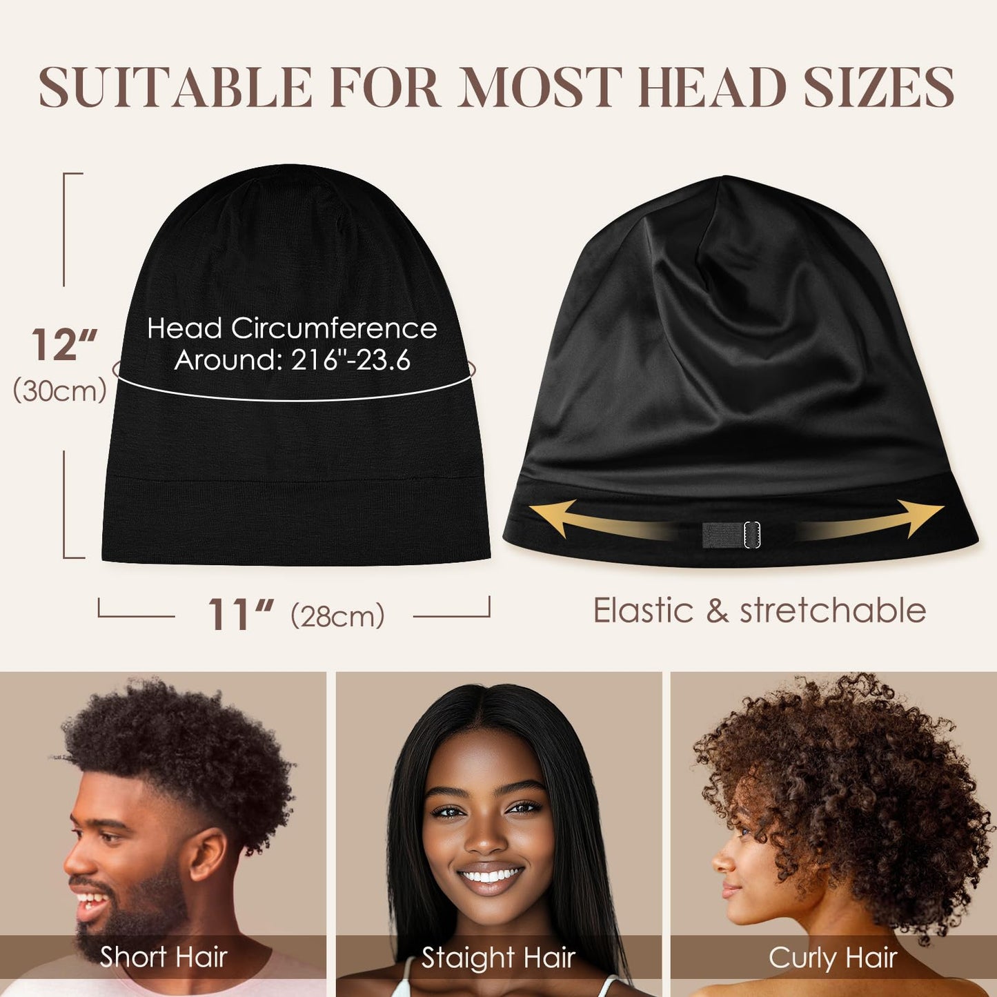 LULUSILK 100% Mulberry Silk Bonnet for Sleeping Women and Men, No More Frizzy Tangled Hair, Real Silk Sleep Cap for Curly Hair, Black, Pack of 1 Beauty and Personal Care LULUSILK