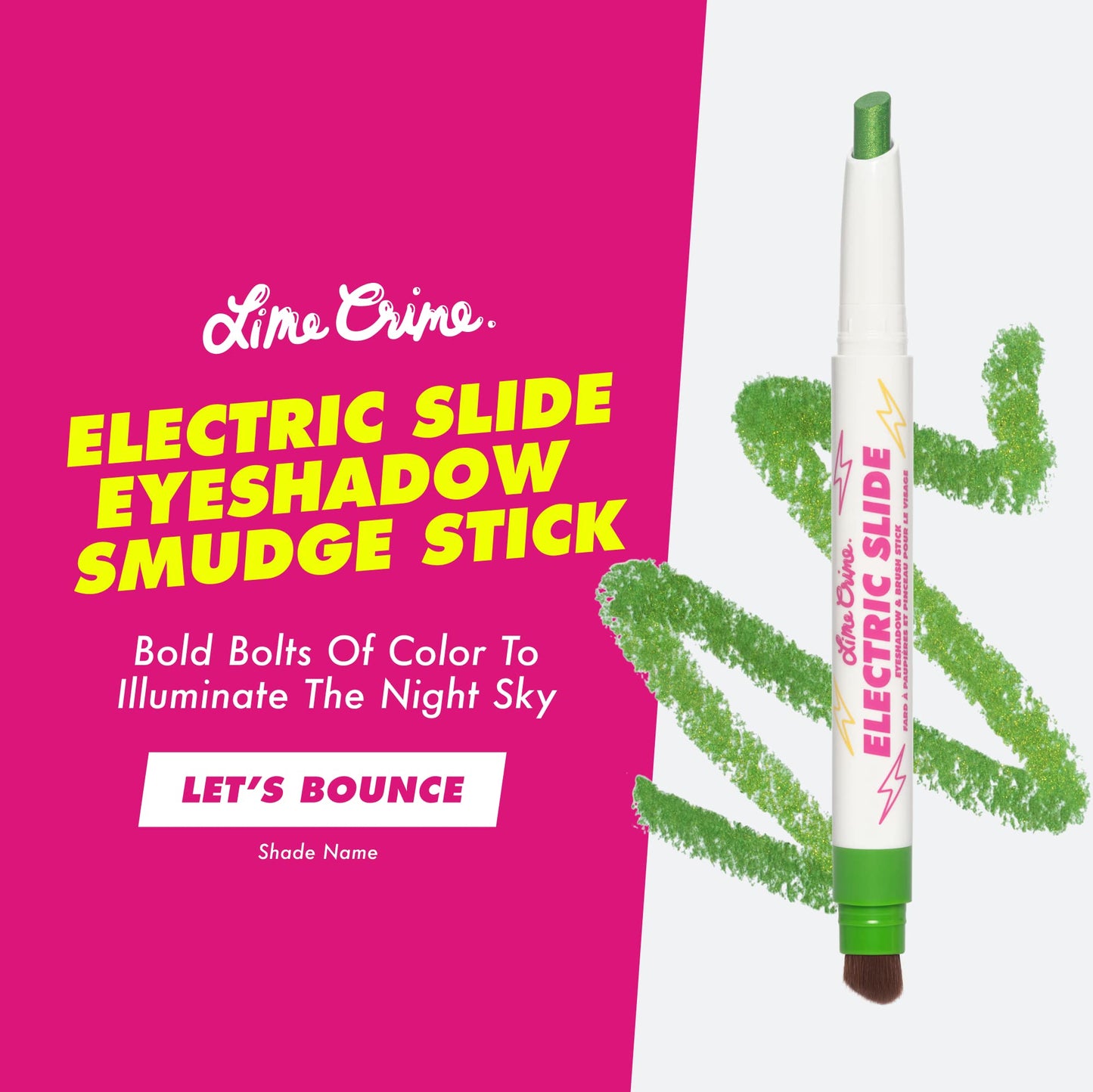 Lime Crime Electric Slide Eyeshadow & Brush Stick, Lets Bounce - Lightweight 2-in-1 Eyeshadow Smudge Stick with Angled Brush for Long Lasting