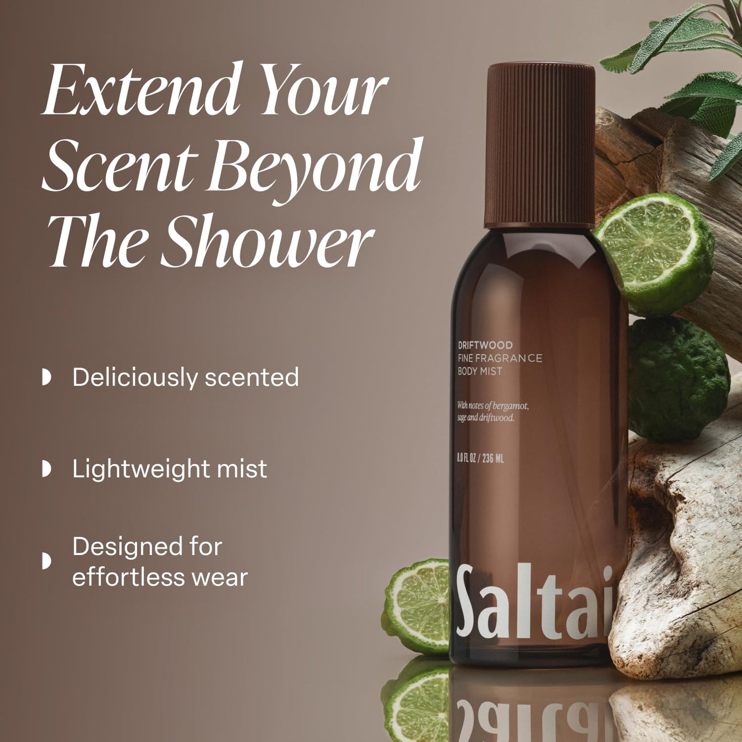Saltair Body Mist 2 Pack - Fine Fragrance, Lightweight Body Spray Mist with Driftwood Scent. Long Lasting Perfume Mist - 2x 8oz Bottles Beauty and Personal Care Saltair