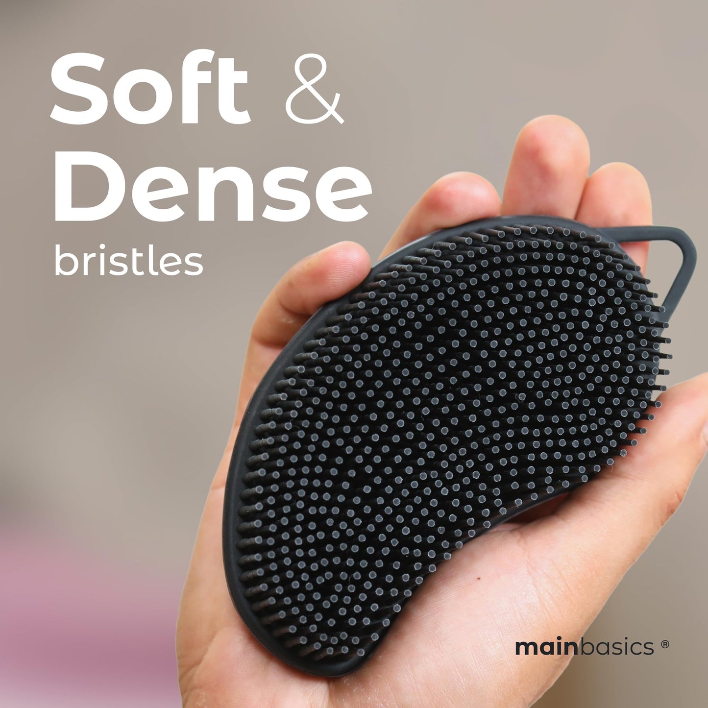 MainBasics Silicone Body Scrubber Dual-Sided Shower Loofah and Exfoliator (Black, Exfoliate)
