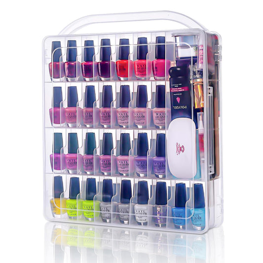 Makartt Gel Nail Polish Organizer, Clear Storage Case Holder for 60 Bottles, Large Compartment, Space-Saving, Travel Carry, Colors Display