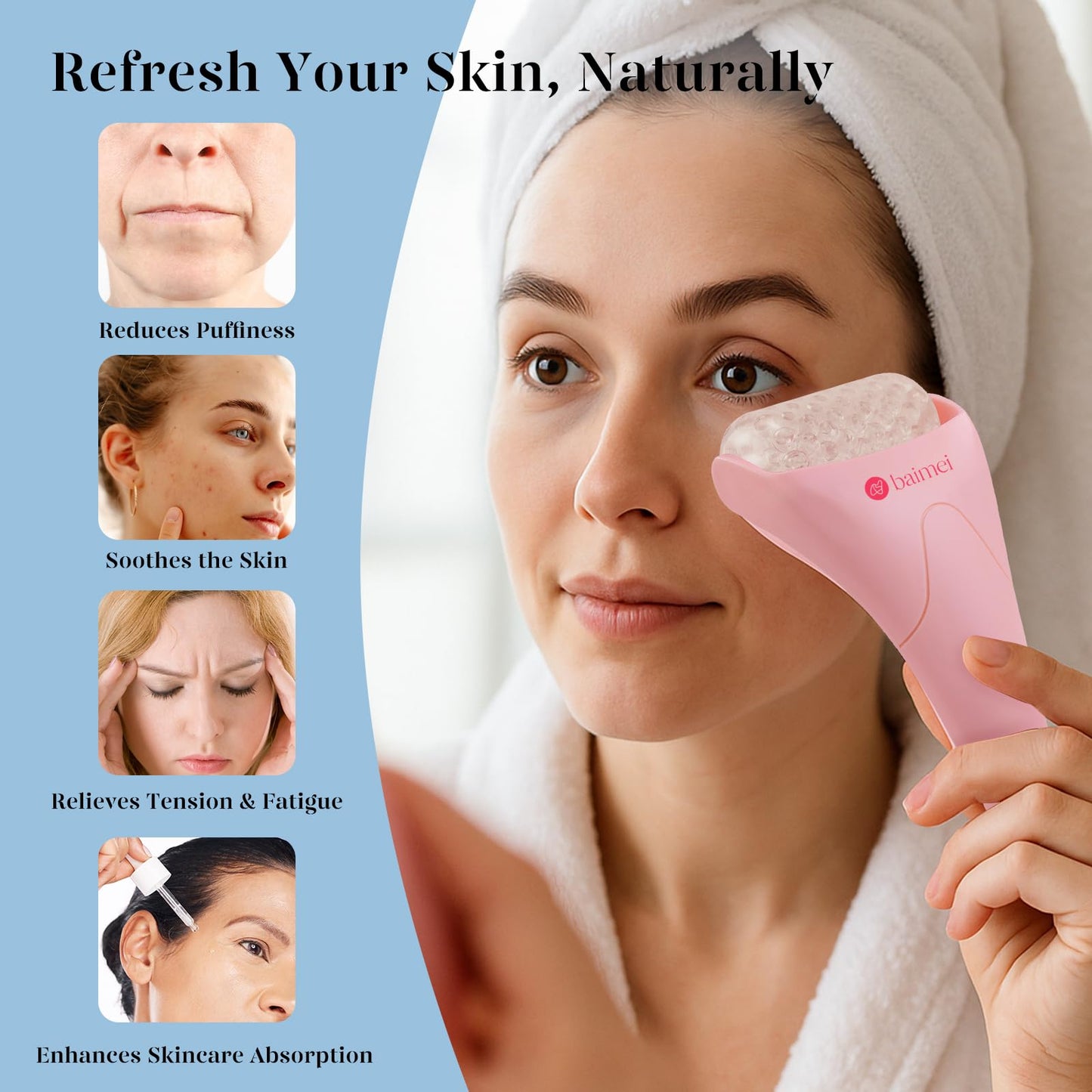 BAIMEI IcyMe Ice Roller for Face and Gua Sha Facial Tool Set, Ice Face Roller Reduces Puffiness Relieves Migraines Skin Care Tools, Self Care Gift