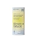 ATTITUDE Mineral Sunscreen Stick for Sensitive Skin, SPF 30, EWG Verified, Plastic-Free, Broad Spectrum UVA/UVB Protection with Zinc Oxide