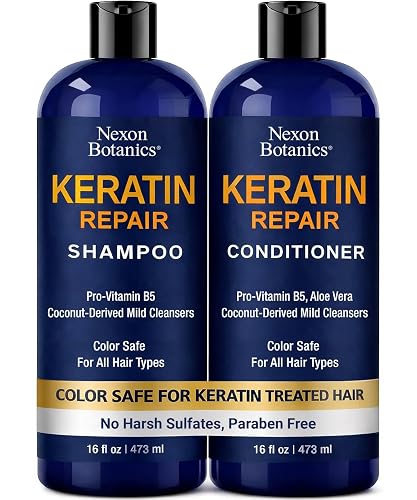 Keratin Shampoo and Conditioner Set 16 fl oz Each - Strengthening & Smoothing Care for Dry, Damaged, Frizzy or Keratin-Treated Hair - Color Protecting