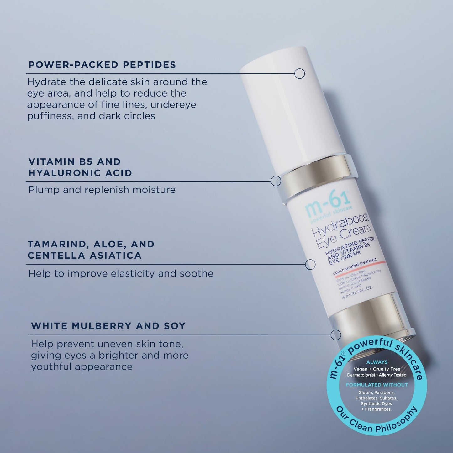 m-61 Hydraboost Eye Cream | Moisturizing, Firming Undereye Cream with Hyaluronic, Glycolic, Vitamin B5, and Peptides. Dermatologist Tested