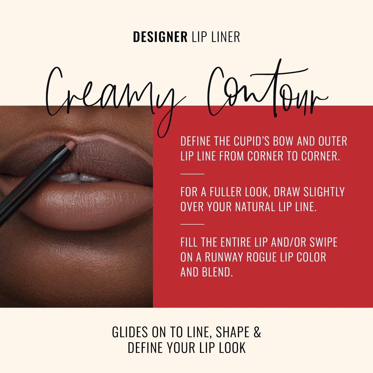 Runway Rogue Designer Liner Lip Pencil, Matte Soft Mocha Lip Liner Pencil and Lip Liner Sharpener, ‘Trendsetter’