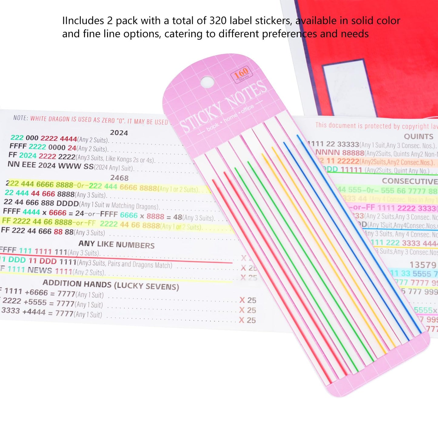 Zynoro Transparent Mahjong Line Finder Notes, for Players, Beginner Rule Reader & Strategy Assistant,No Adhesive Residue and Bright Writable…